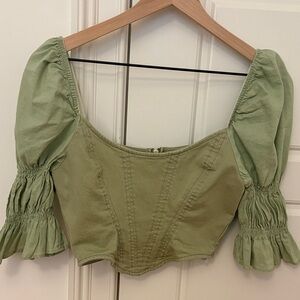 Urban Outfitters Sage Green Puff Sleeve Blouse
